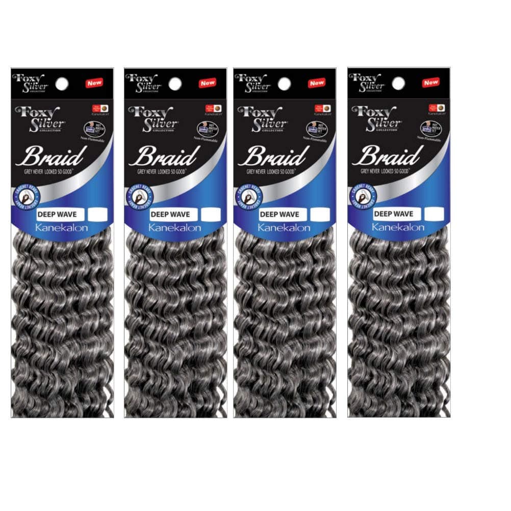 Foxy Silver (Foxy Braid - Deep Wave 12 Inch - 4 Packs) - Synthetic Crochet Braiding Hair in 44