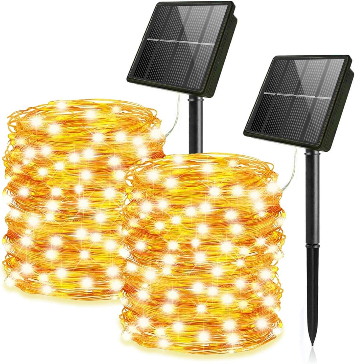 YOEEN 2 Pack Solar String Lights Outdoor, Each 72ft 200 LED Fairy Lights Solar Powered with 8 Modes Waterproof Copper Wire Twinkle Lights for Patio Yard Trees Christmas Wedding Party, Warm White