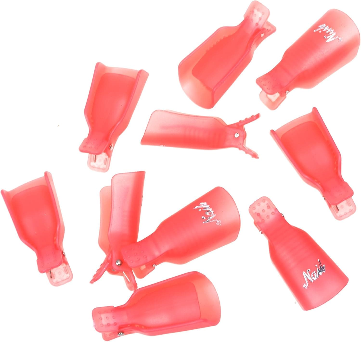 Bluecell Pack of 10pcs Plastic Nail Art Soak Off Cap Clip UV Gel Polish Remover Wrap Tool (Pink)