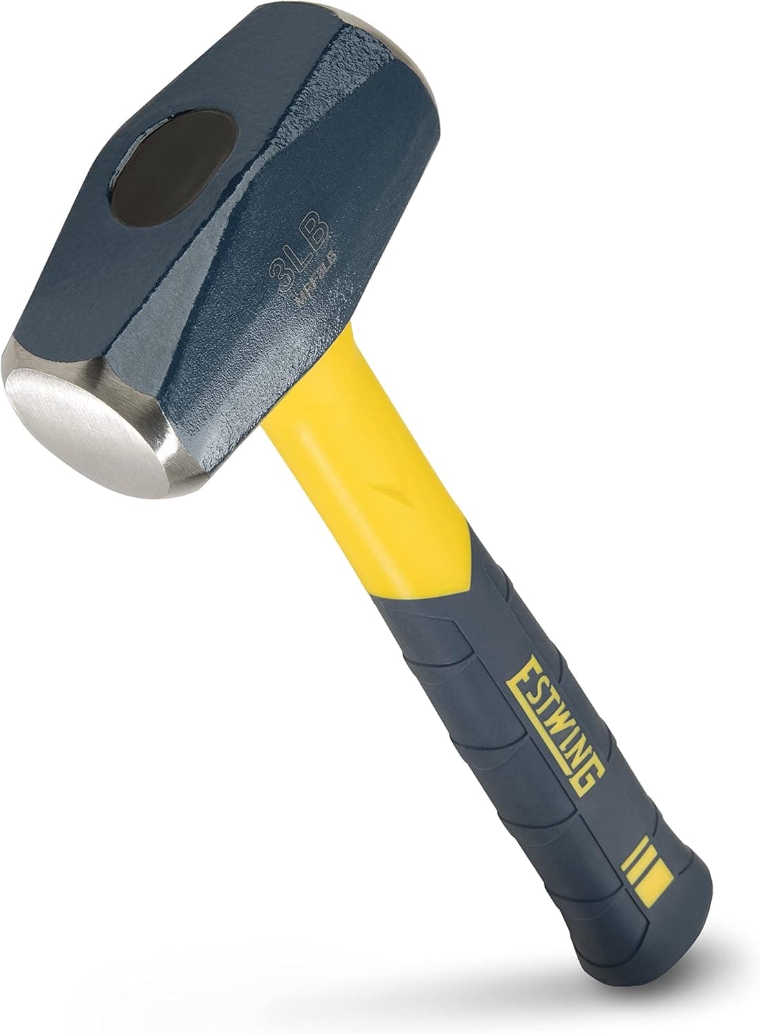 ESTWING Sure Strike Drilling/Crack Hammer - 3-Pound Sledge with Fiberglass Handle & No-Slip Cushion Grip - MRF3LB,Blue/Yellow