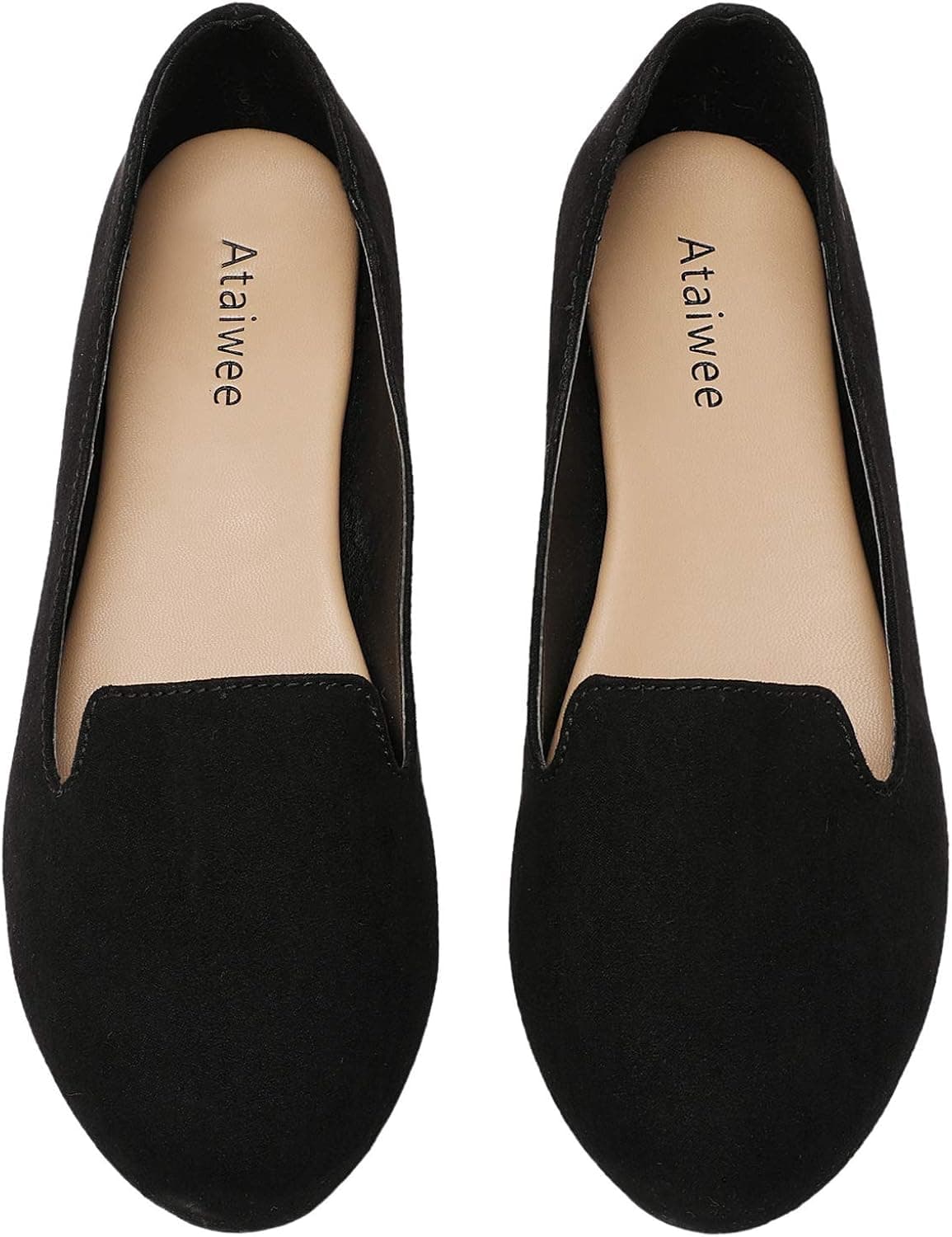 Ataiwee Women's Flats Shoes - Round Toe Suede Classic Office Cozy Simple Ballet Flats.(2007005-3,BK/MF,10 M)