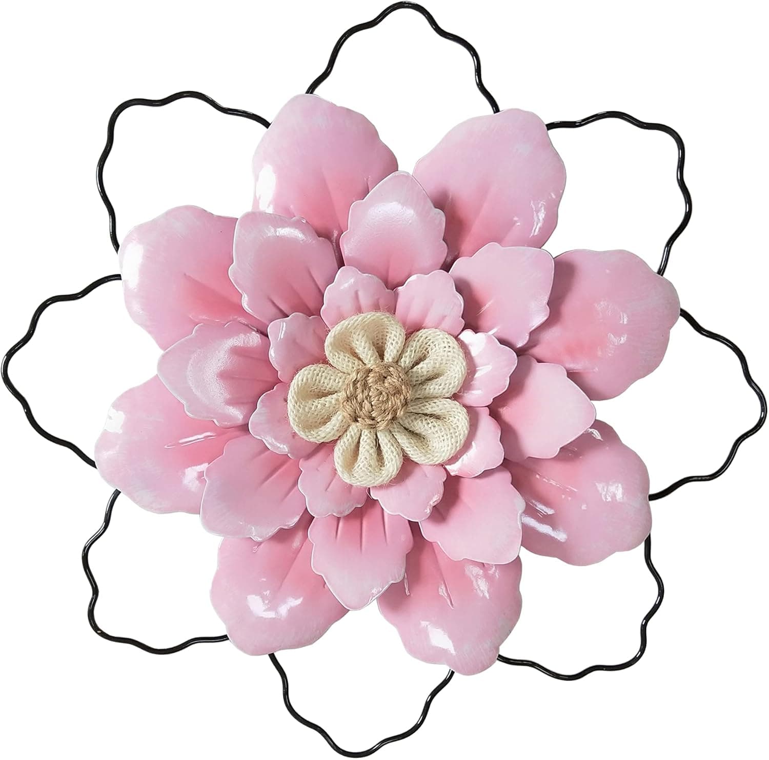 JFRISING 13.5 Inch Metal Flower Wall Art Decor Sculptures Plaque Hanging Indoor Outdoor for Bathroom Living room Bedroom Washroom (PINK)