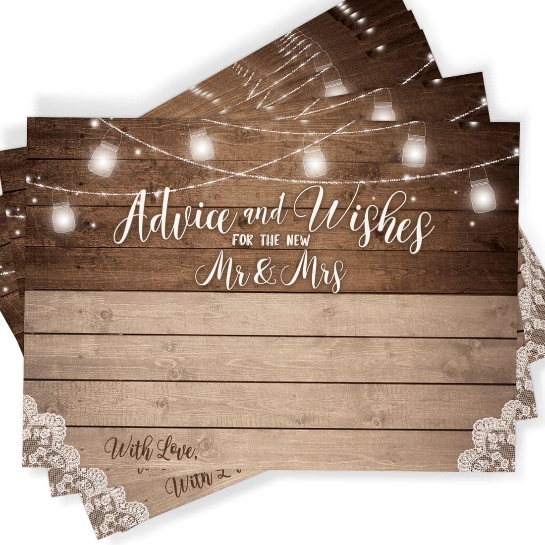 Printed Party Wedding Advice and Wishes, Rustic Bridal Shower, 50 Cards