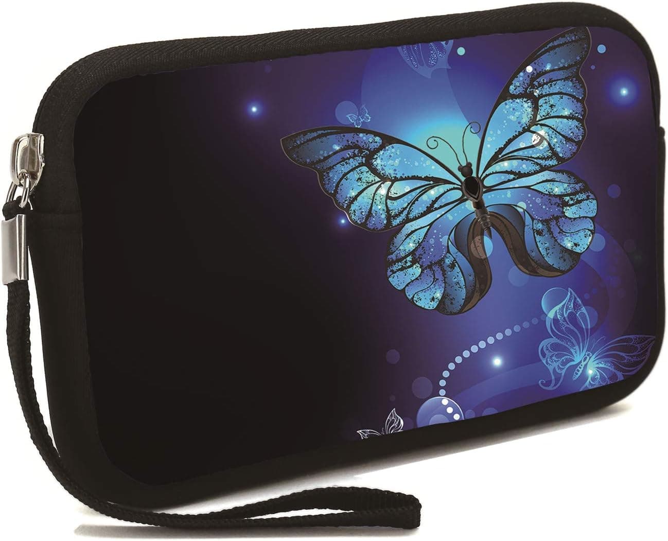 HEABPY Unisex Portable Neoprene All Smartphone Wristlet Wallet Clutch Purse, Coin Pouch, Cosmetic Bag (Blue Butterfly)