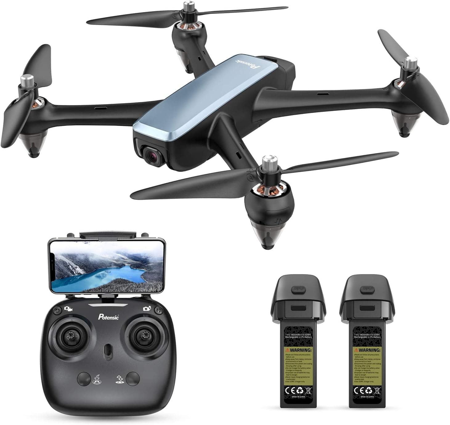 Potensic D60 GPS Drone with Camera for Adults 1080P HD, FPV 110° FOV RC Quadcopter for Beginners with 5G WiFi, 40mins Flight Time, Follow Me, Altitude Hold, Auto Return Home, Brushless Motor-Navy
