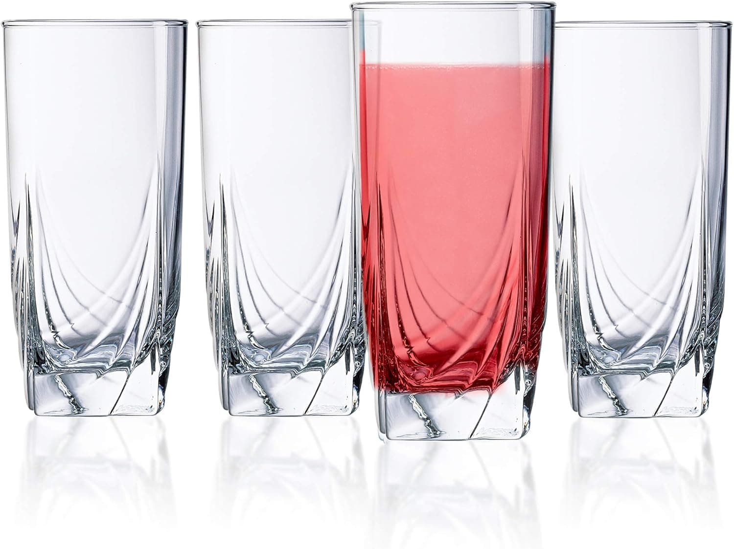 Set of 4 Drinking Glasses, Heavy Base Durable Glass Cups - 4 Cooler Glasses (16oz), Beautiful Glassware Set