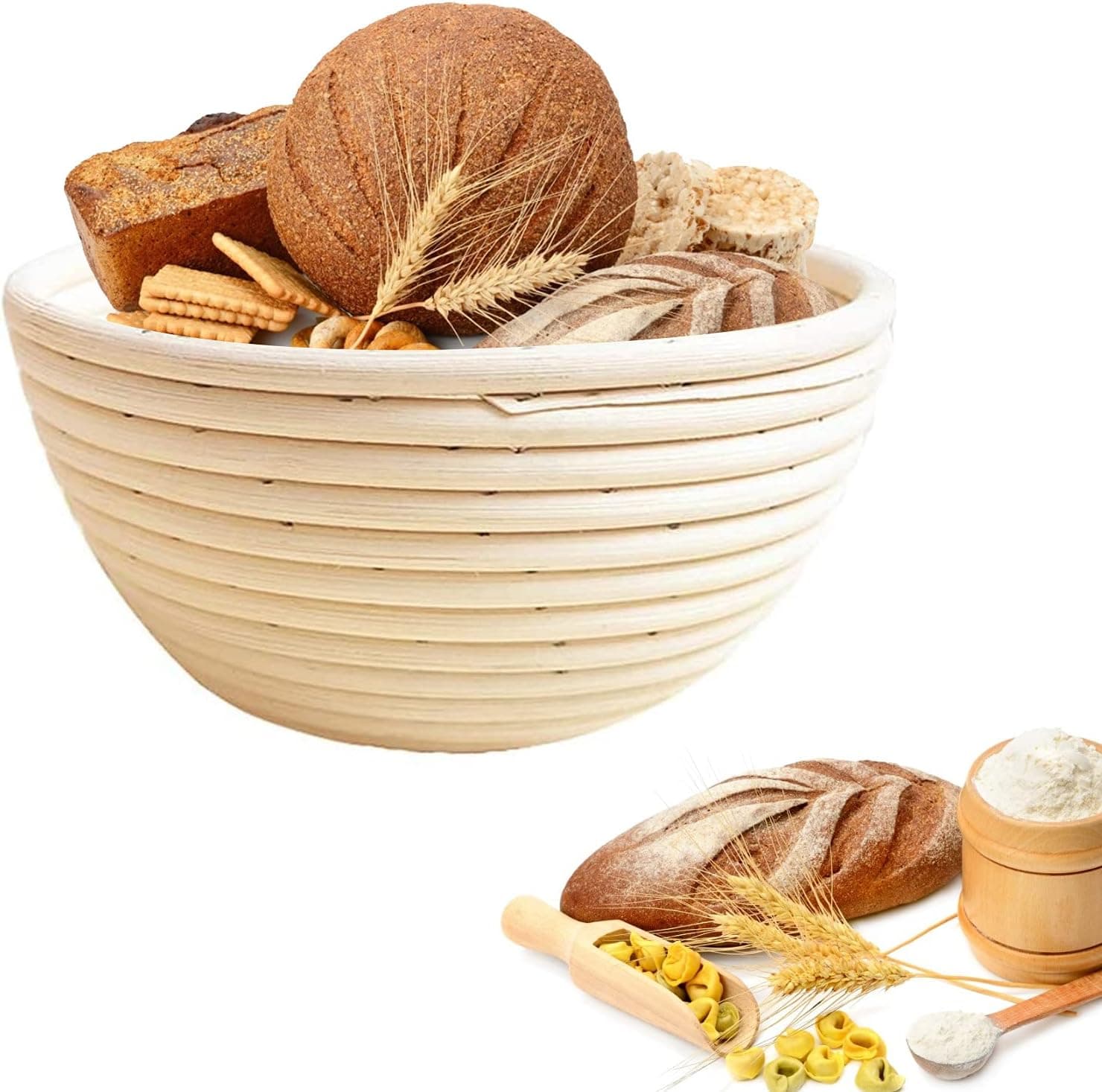 Horolas Proofing Basket, Baking Bowl Dough Bread Proofing Basket for Sourdough Lame Bread Slashing Scraper Tool Starter Jar Proofing Box