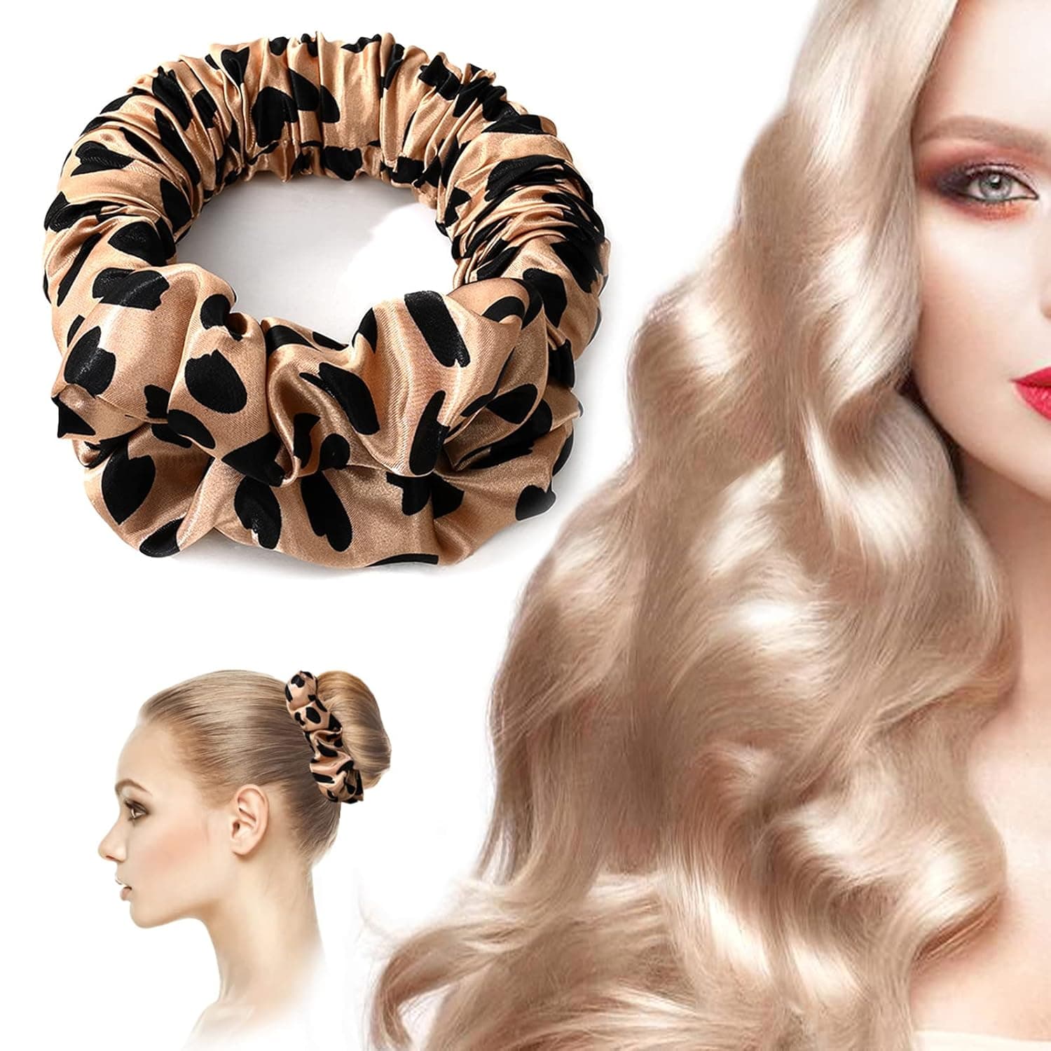 Lanzhire Heatless Hair Curler to Sleep In, No Heat Curls Headband Soft Sleep Tie Scrunchie Silk Lazy Rollers for Long hair Overnight (Brown Polka dots)