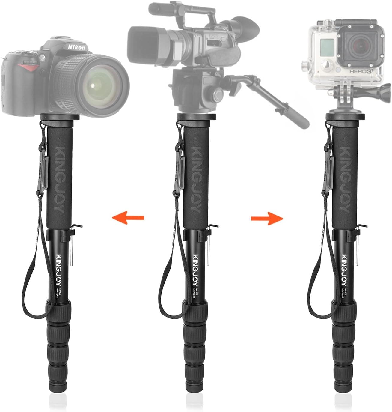 65-inch Aluminum Monopod Alpenstock,KINGJOY MP309 with 5-Section Adjustable Monopod with Max Load 44.1lbs UNC1/4 UNC3/8 for Camera Video