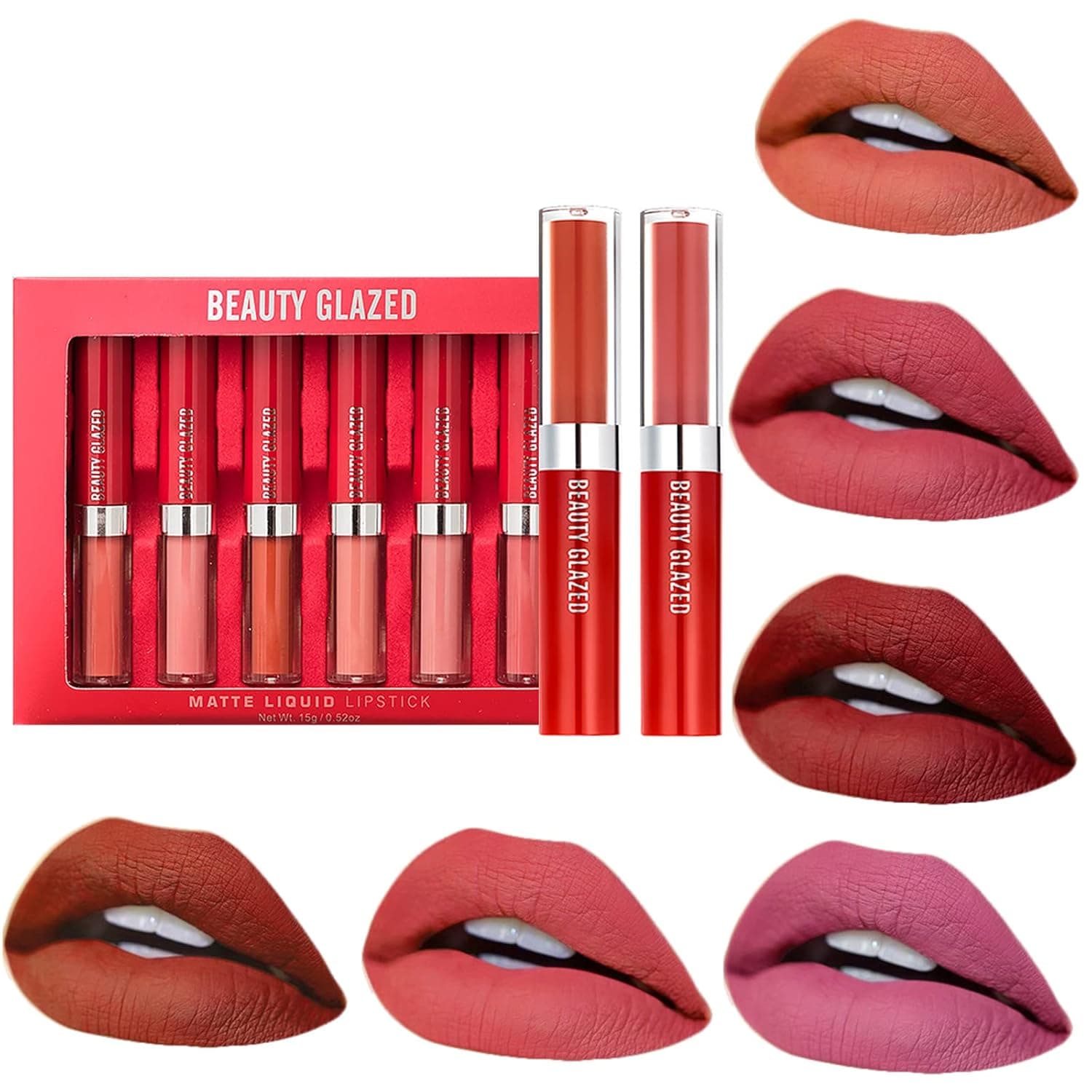 MYUANGO Matte Liquid Lipstick Set of 6 Makeup Sets Velvet Long Lasting Waterproof Wear Non-Stick Cup Lip Gloss Set Fade-Free High Gloss Girls and Ladies Tinted Lip Makeup Gift Set
