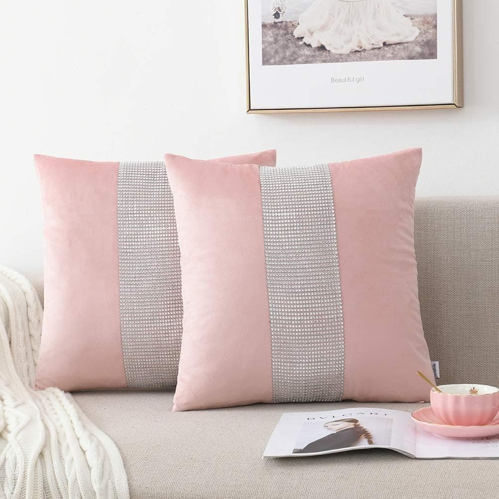 NordECO HOME Set of 2 Throw Pillow Covers - Velvet Soft Decorative Cushion Covers for Bed Home Decoration, 20 x 20, Pink