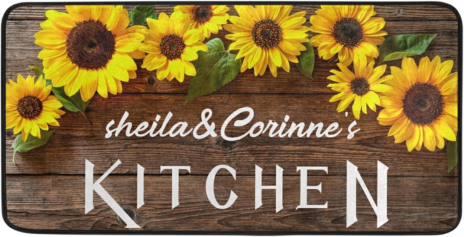 beeplus Custmized Personalized Kitchen Mat Sunflower 39" X 20" Runner Bath Rug Doormats Non Slip Floor Mat Mats for Home Decor