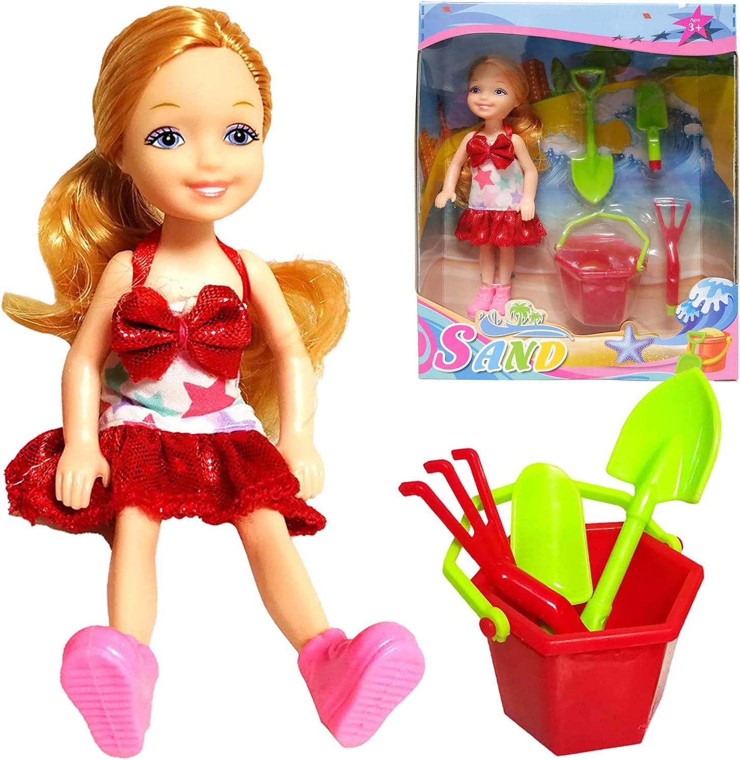 BETTINA Mini Fashion Doll, 5 Inches Dress-Up Doll, with Small Accessories Aged 3+ (Beach Girl)