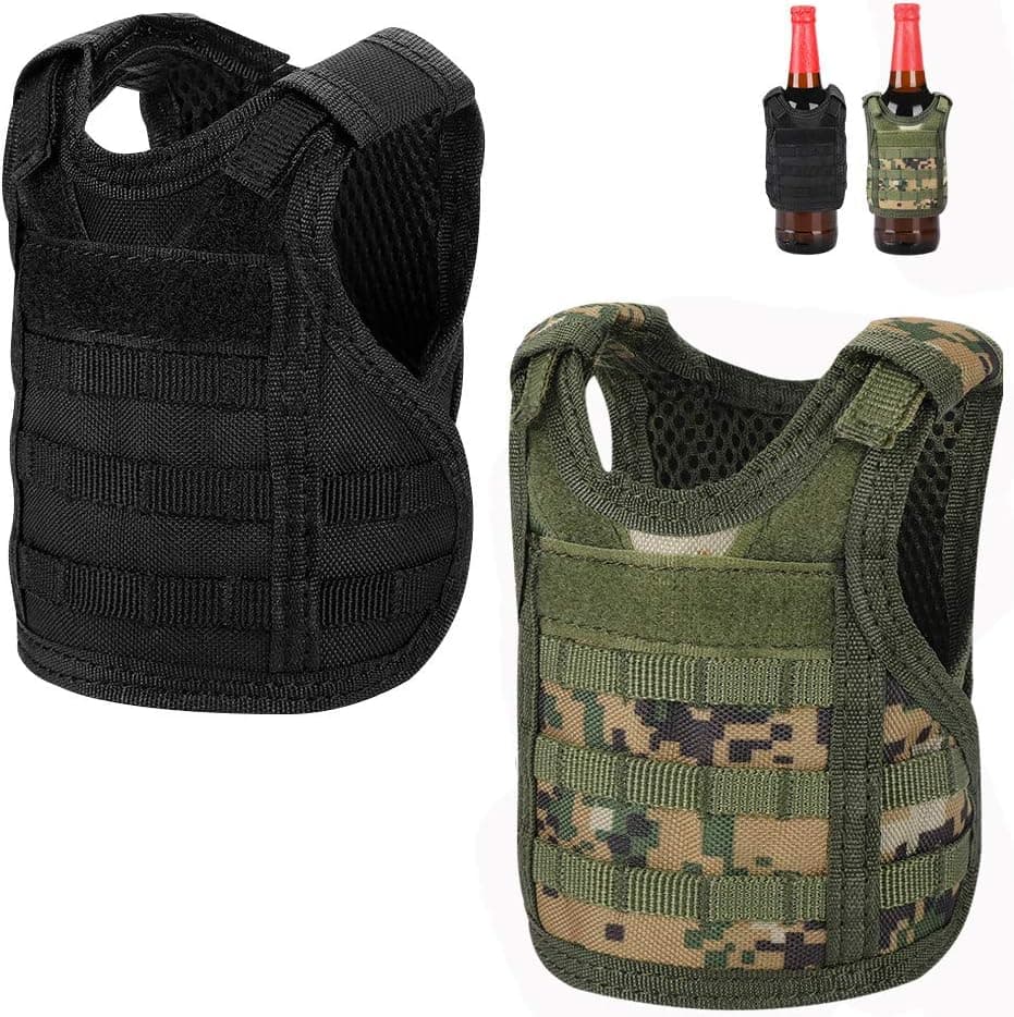 Accmor Tactical Mini Beer Vests, 2 Pack Molle Beer Jacket Camouflage Beverage Coolie Cooler Adjustable Drink Bottle Vests Holder for 12oz or 16oz Cans or Bottles Decoration