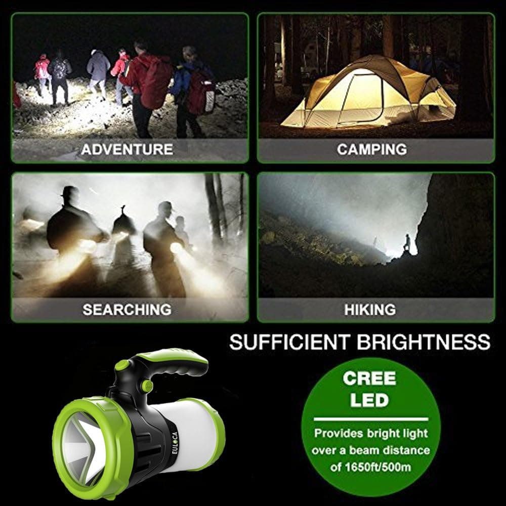 EULOCA Rechargeable CREE LED Spotlight, Multi Function Outdoor Camping Lantern Flashlight, Power Bank, Waterproof LED Searchlight with USB Cable, for Hiking Fishing Emergency (4400mAh)