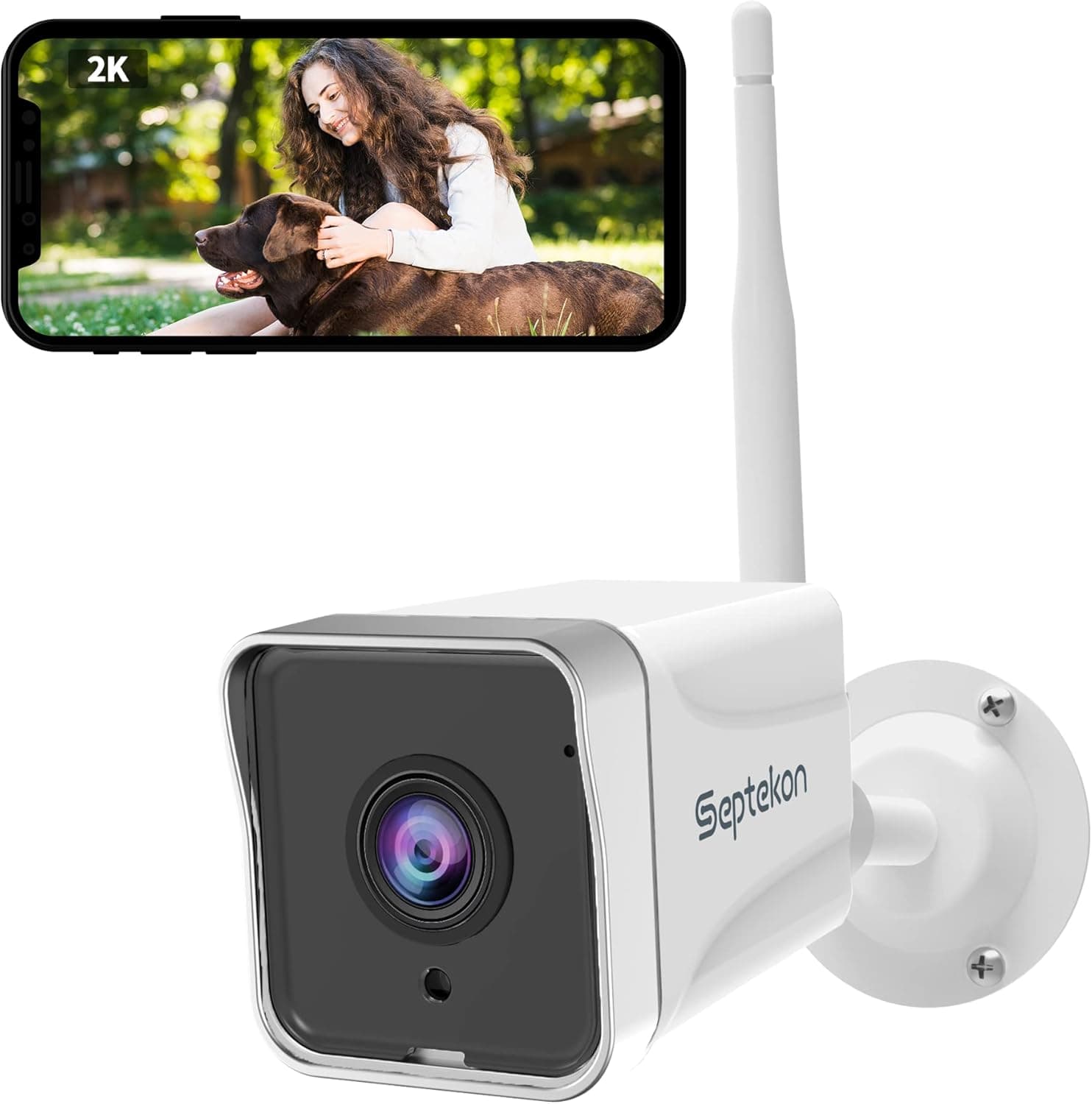 Septekon 2K Security Cameras Outdoor, 2.4G Wired WiFi Cameras for Home Security, Surveillance Cameras with Motion Detection and Siren, 2-Way Audio, Night Vision, Cloud, IP66, Compatible with Alexa