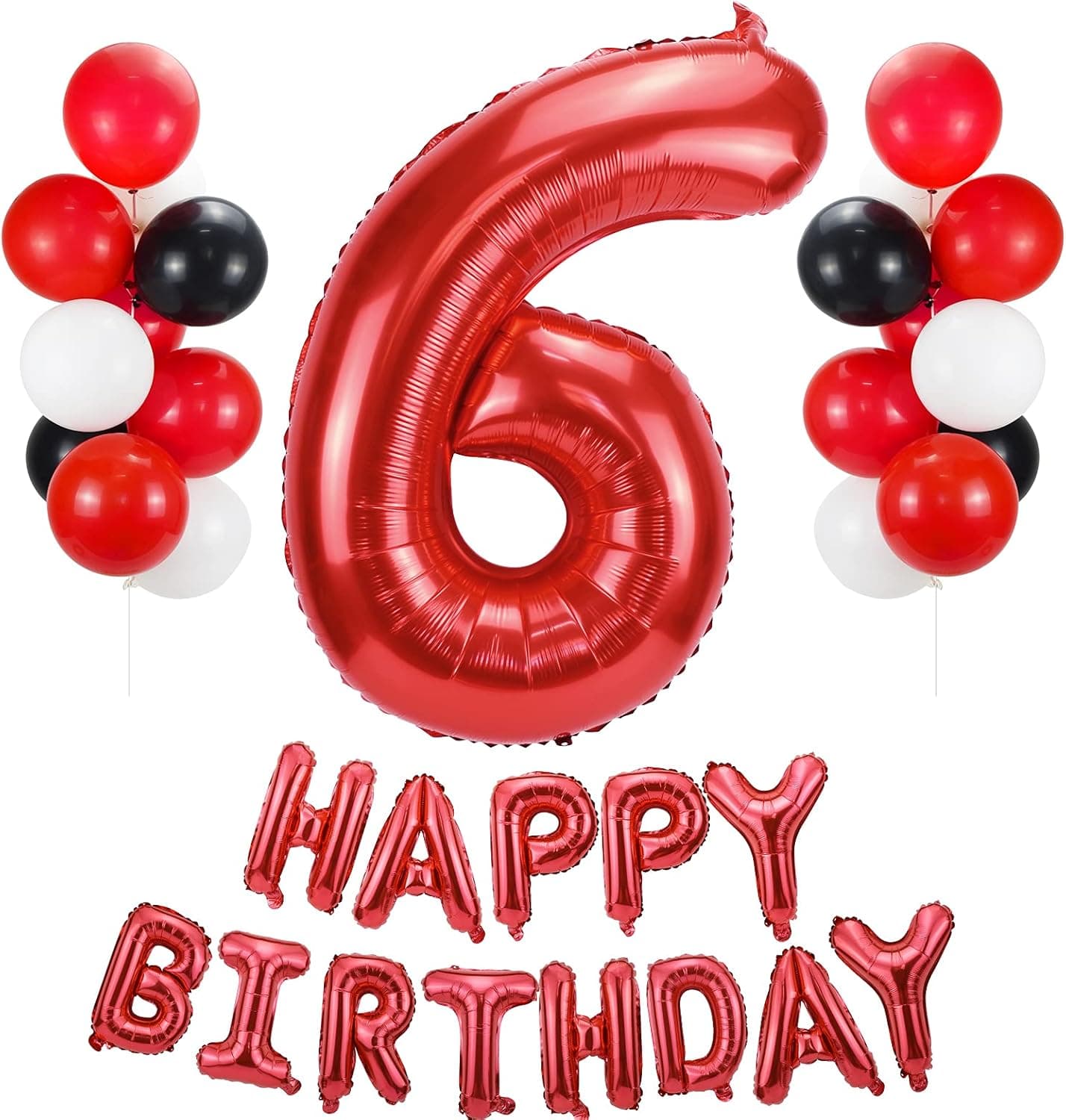 Sonyaer 40 Inch Number Balloon Red, with Happy Birthday Balloons Banner and 20 Pcs 12 Inch Latex Balloons (Red Number 6)