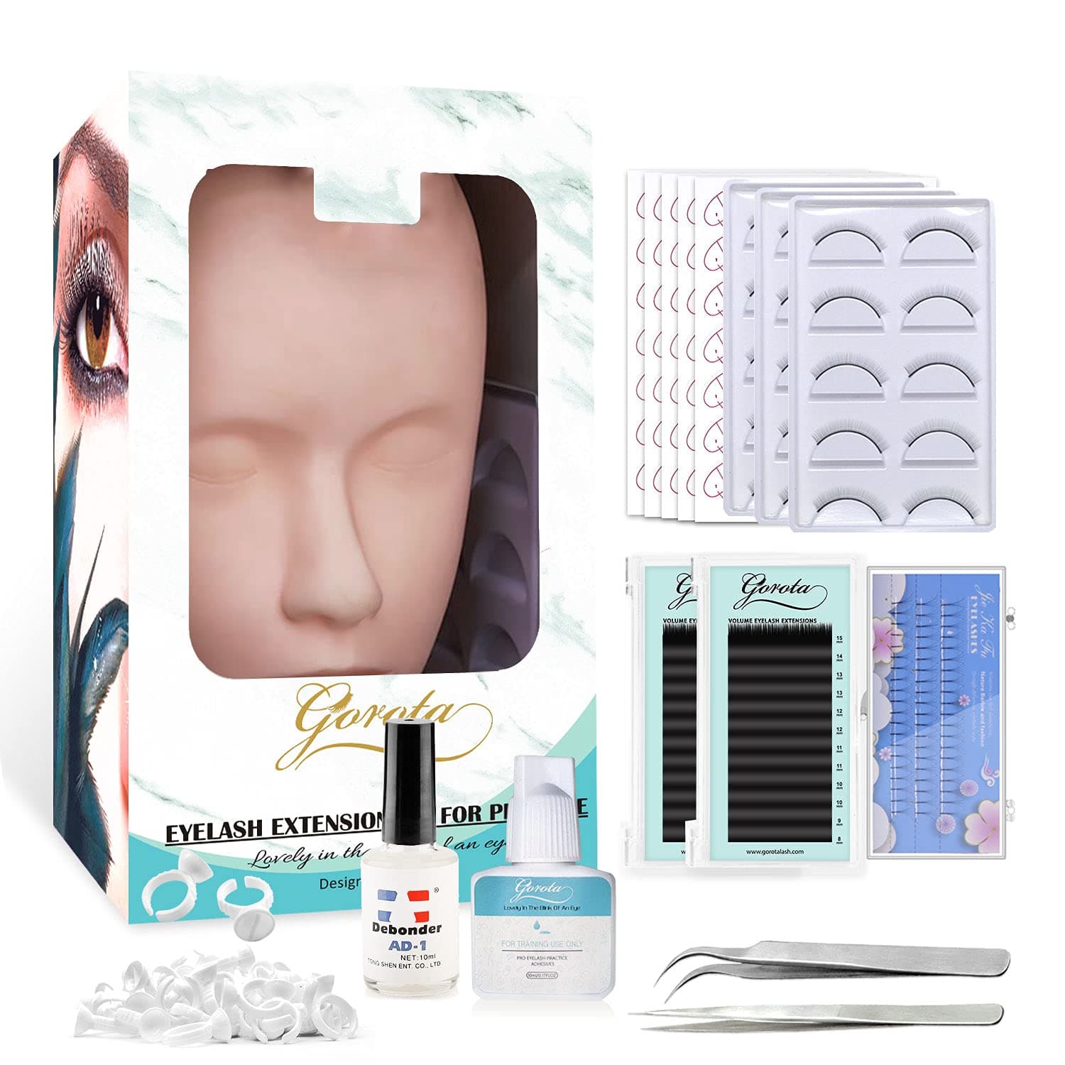 Gorota Eyelash Extension Kit Lash Mannequin Head With Replaced Eyelids Silicone Training Exercise Set Lash Extension Supplies for Beginners Makeup and Eyelashes Extension Kit (Practice Edition)