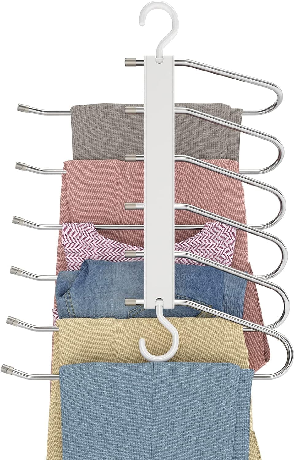 Pants Hanger Space Saving, Stainless Steel Magic Pants Hanger 6 Layers for Closet Multifunctional Uses Pants Hangers Rack Organizer for Trousers Scarves Slack