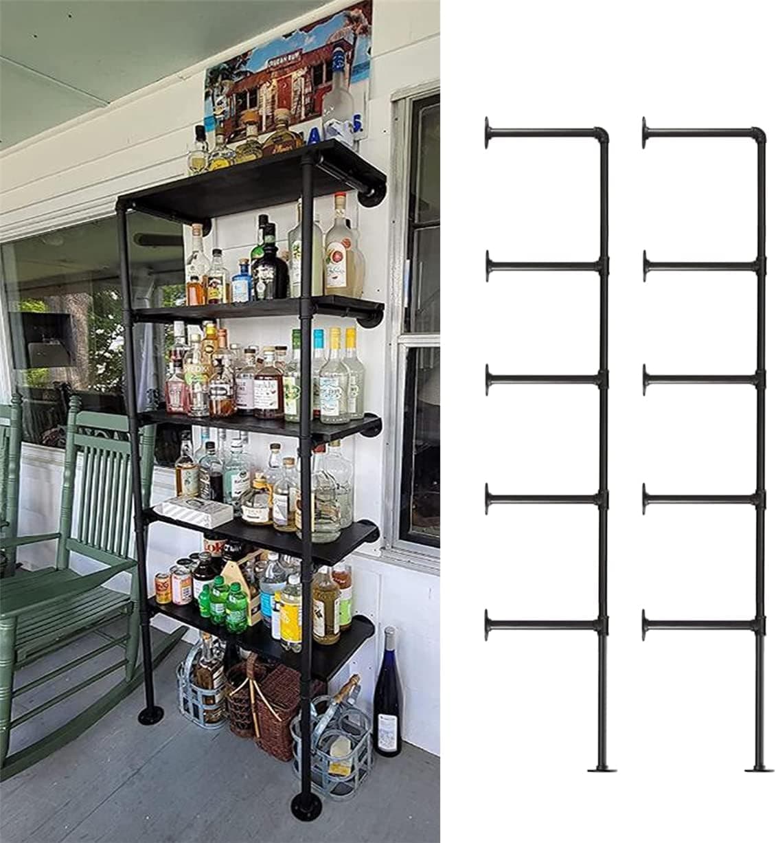 Industrial Wall Mount Iron Pipe Shelf Bracket,Retro DIY Open Bookshelf,Storage Shelves, Ceiling Hung Shelves for Home Kitchen Bathroom Living Room Office(2PcsX5Tier,70" Tall,12" deep,Hardware Only)
