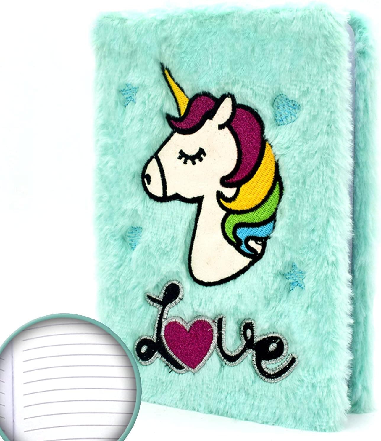 GINMLYDA Fuzzy Girls Journal for Toddler Kids, 160 Lined Pages 8.5x5.5 Plush Little Unicorn Cute Diary Preschool Puffy Notebook for Learning Writing Drawing Birthday Gift 6,7,8-12