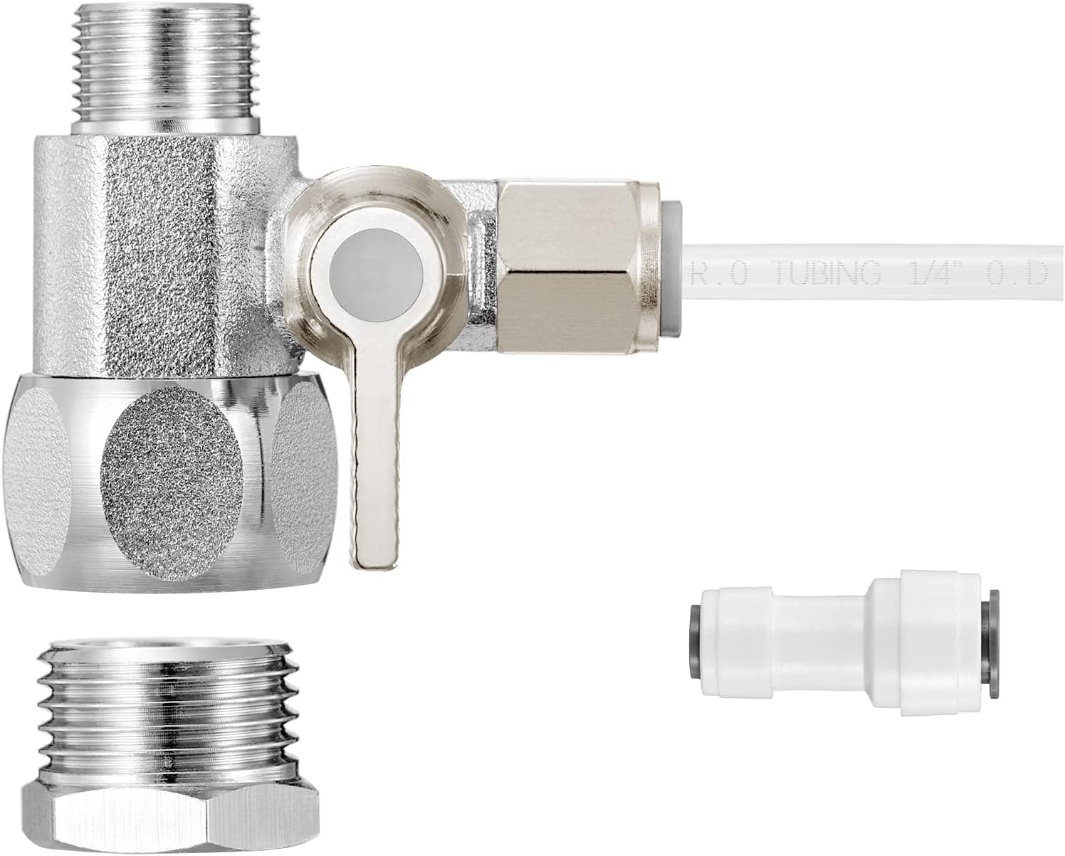 HAOCHEN Feed Water Adapter - Water Line Splitter 3/8"x3/8"x1/4" or G 1/2"xG 1/2"x1/4", Brass Water Supply Valve with 1/4" Push in Quick Connect fitting for RO Filter,Refrigerator,Ice Maker