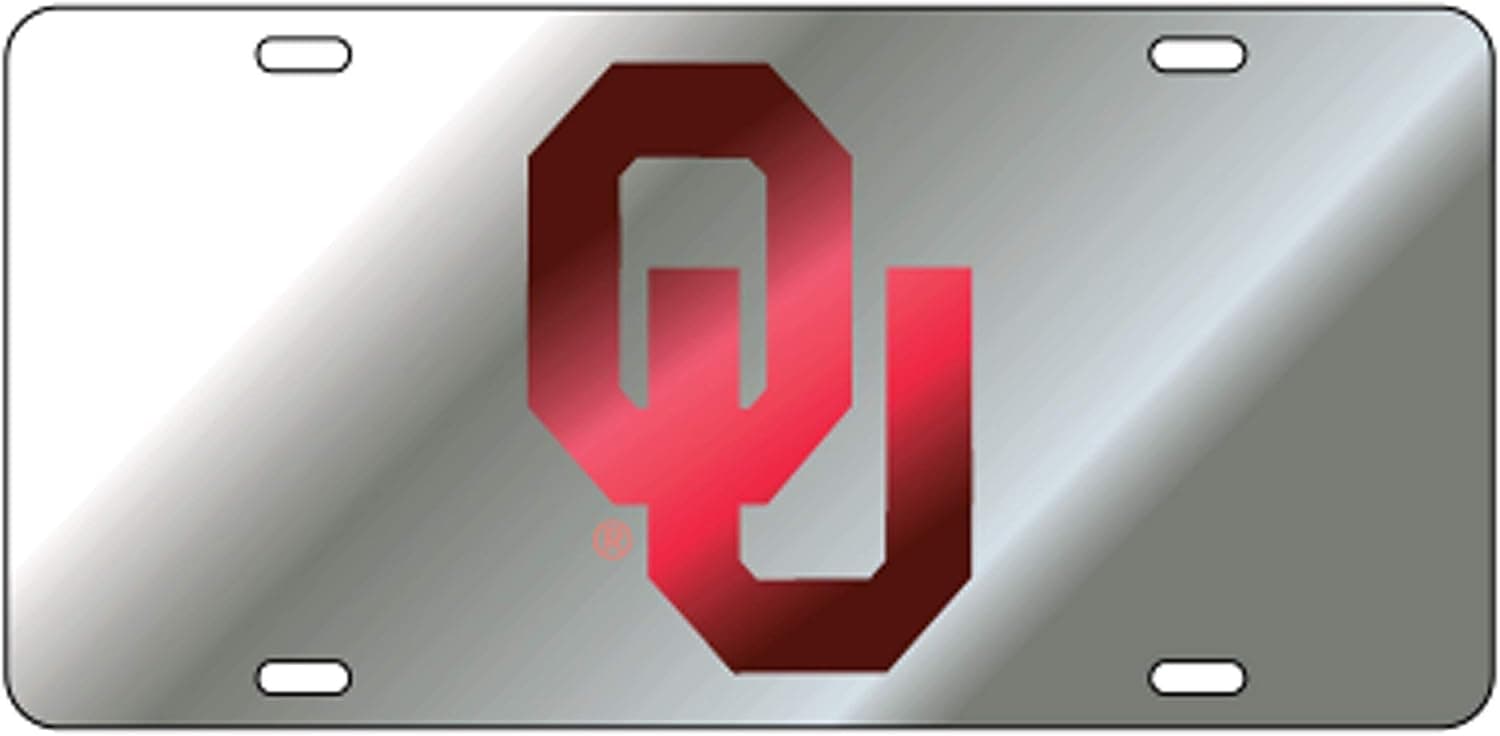 OU Oklahoma Sooners Silver Mirrored License Plate Tag