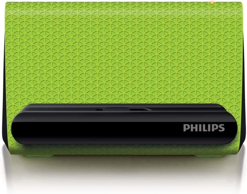 Philips SBA1710 Portable Smartphone Speaker Cradle with 3.5mm Auxiliary Cable Green