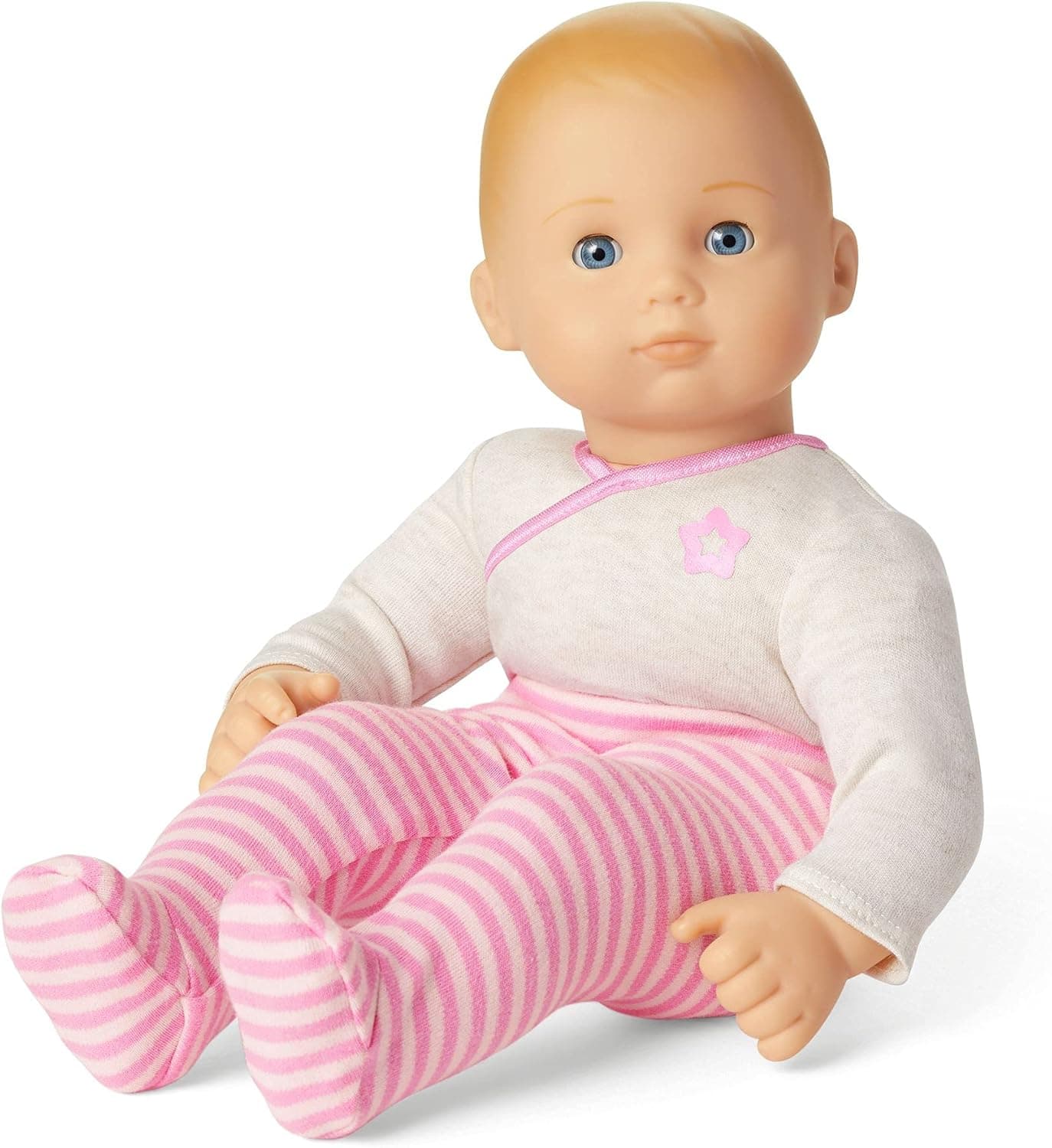 American Girl Bitty Baby - Bitty Baby Doll Blue Eyes, Blond Hair, Light Skin with Neutral Undertones in Pretty Pink - DN3