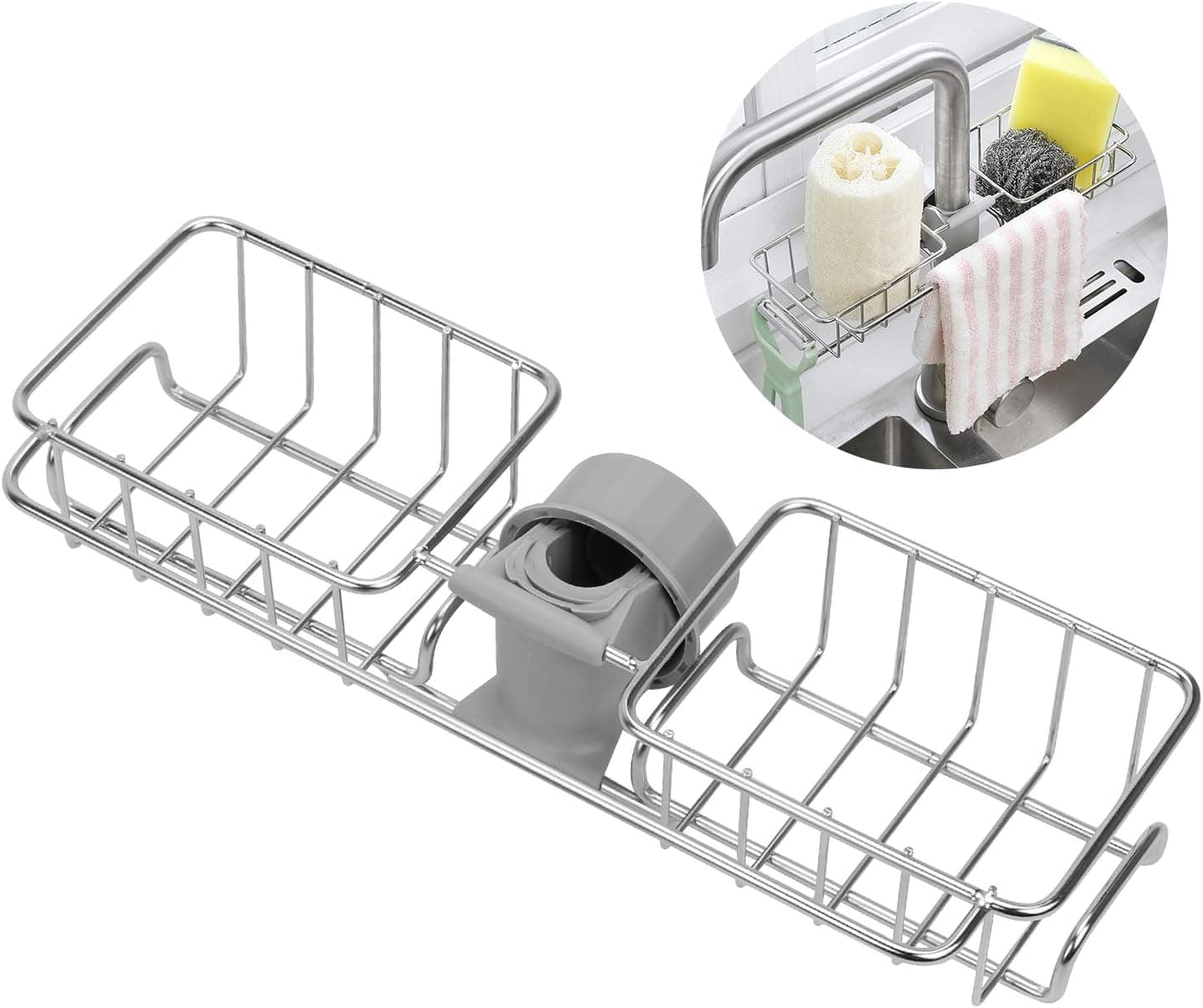 izBuy Faucet Caddy Organizer, Kitchen Faucet Sponge Holder, Holder Faucet Sponge Hanging, Bathroom Faucet Rack Shower Caddy Holds Soap (2#)
