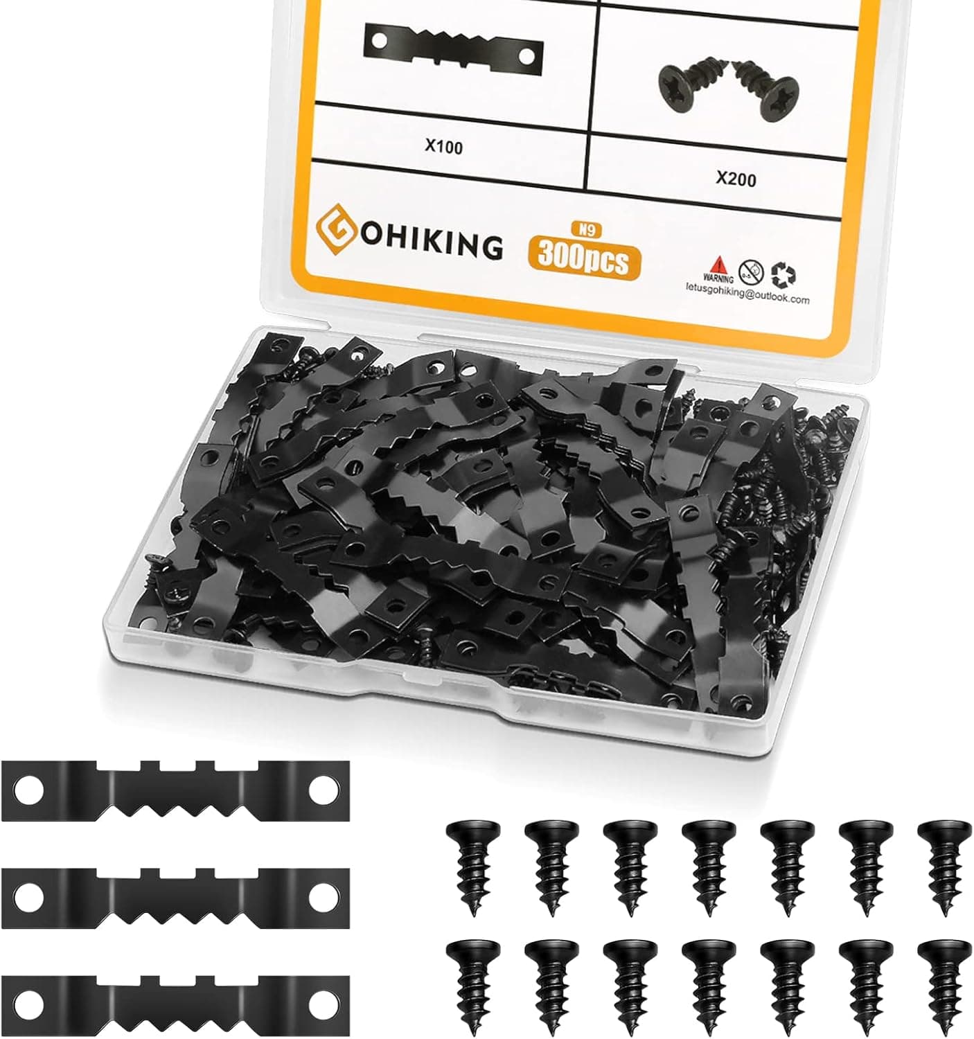 300 Pcs Small Sawtooth Picture Hangers with Screws, Steel Picture & Frames Hanger Picture Hang Solutions, for Hanging Clock Paintings Artwork Picture Frame Hook Photos(Black)