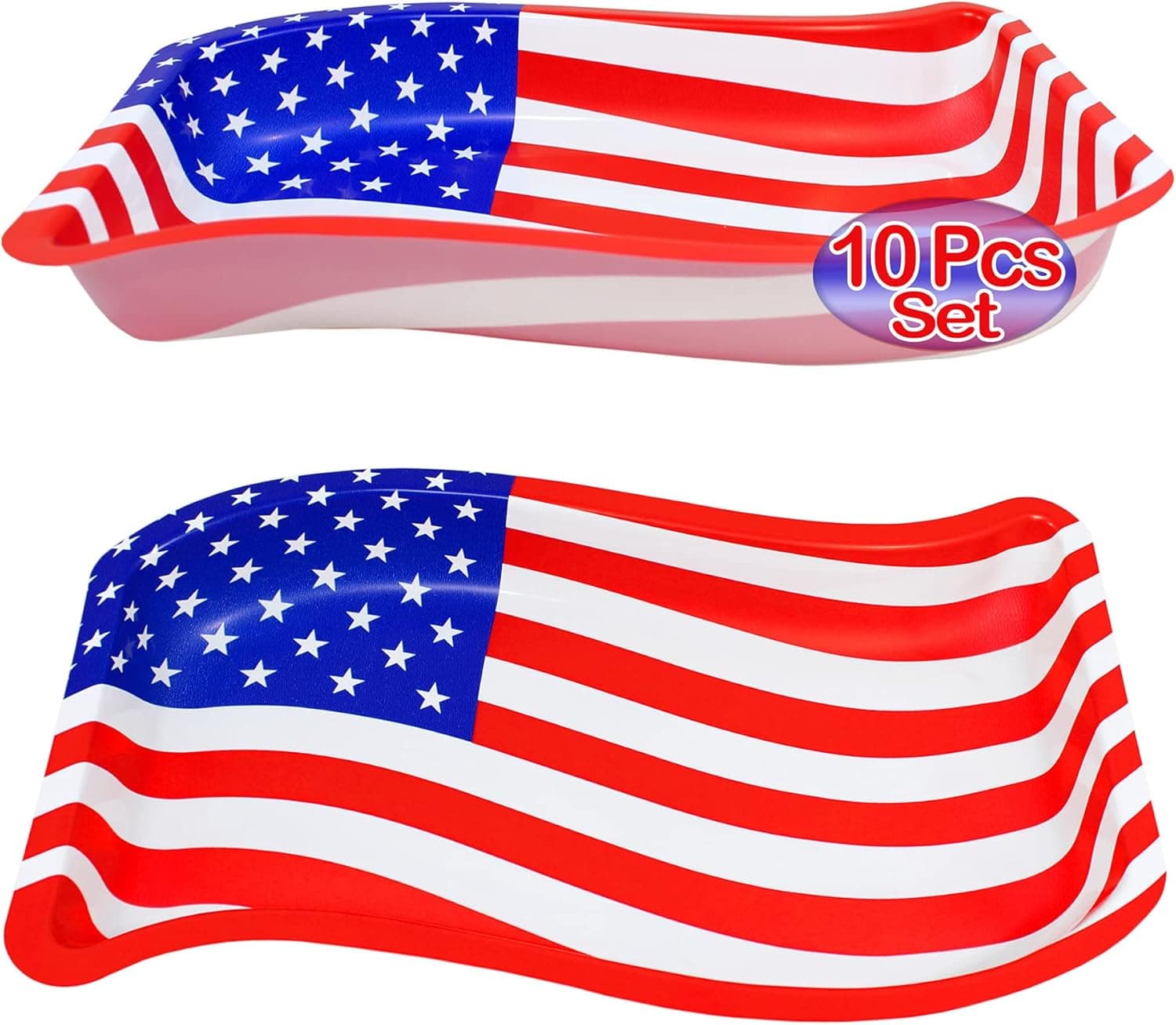 AnapoliZ 4th of July Serving Trays | 10 Pcs Plastic USA Flag Snack Trays | Patriotic Party Decorations | USA Party Serving Platter | American Celebration Serveware | USA Game Day Party Decoration