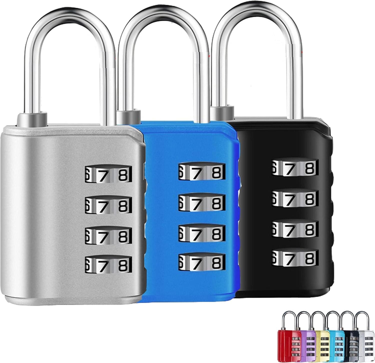 4 Digit Combination Lock for Gym, Sports, School & Employee Locker, Outdoor, Fence, Hasp and Storage - All Weather Metal & Steel - Easy to Set Your Own Keyless Resettable Combo （6 Pack） (6 Colour)