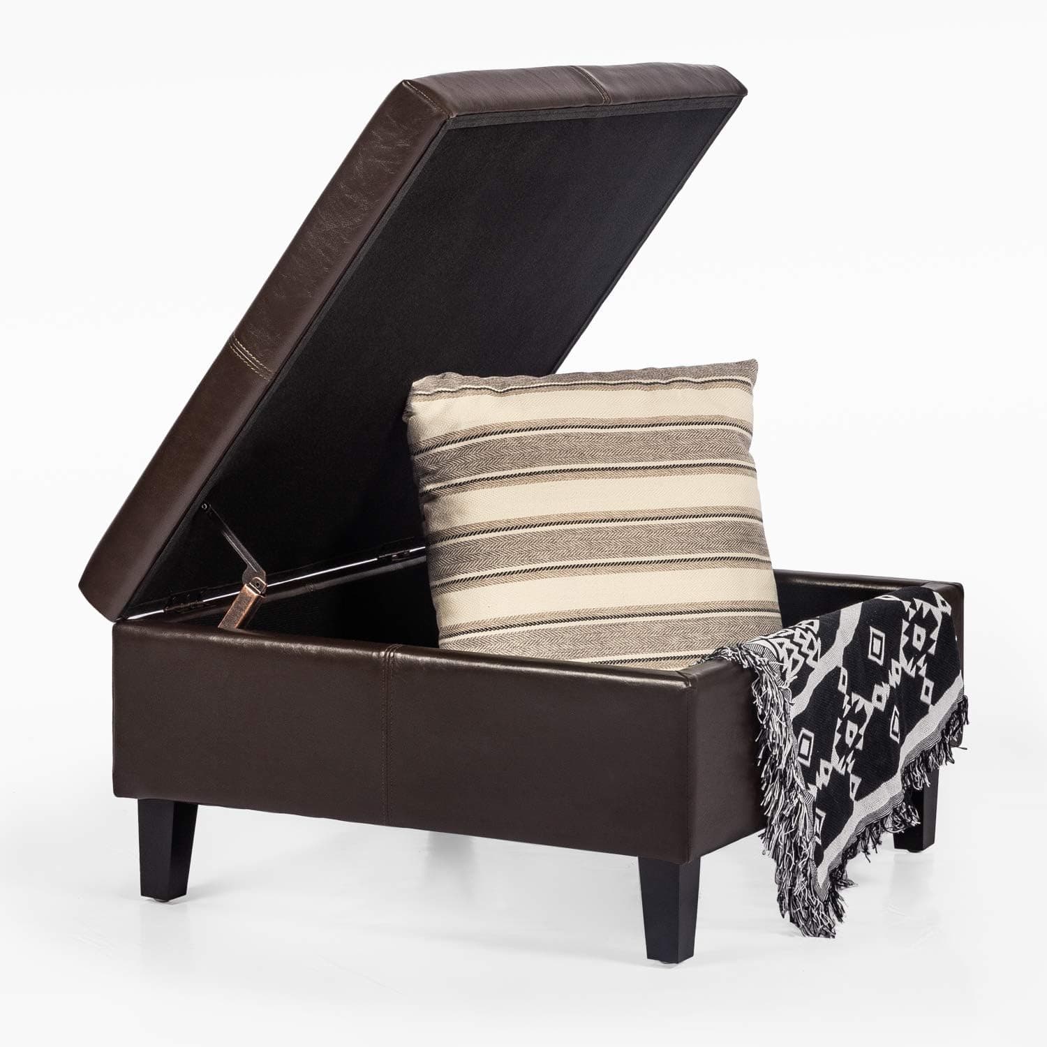 Adeco Faux Leather Storage Flip Top – Square 15 Inches Height Ottoman, Brown