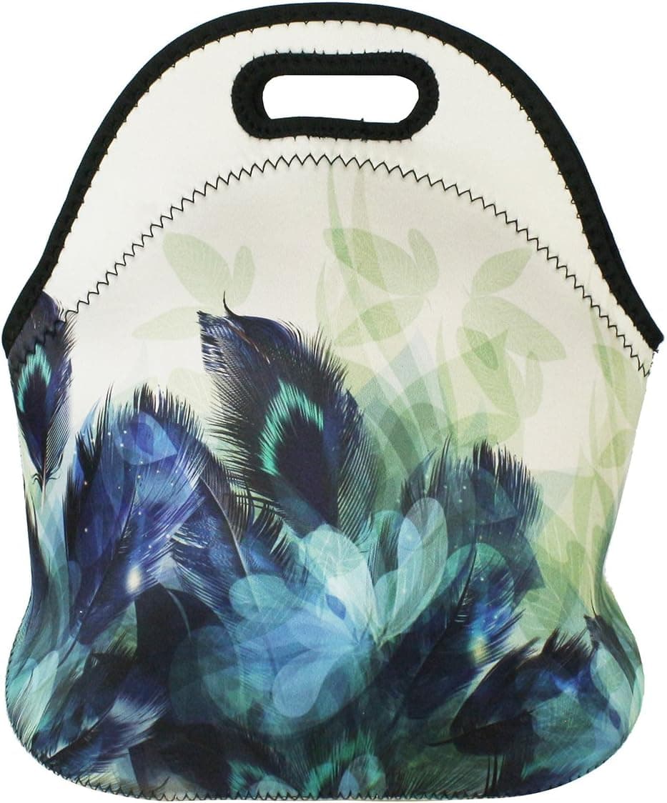 Violet Mist Extra Insulated Large Neoprene Lunch Bag Totes Travelling Picnic Handbags Food Container for Women Men Adults Kids Girls (Flower 1)