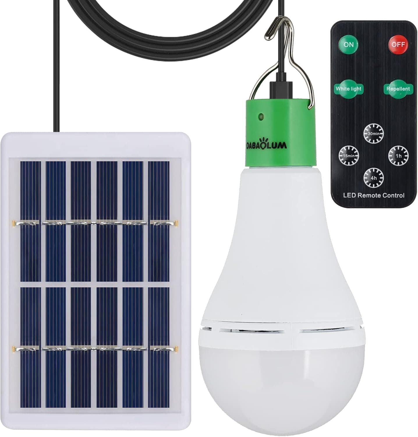 DABAOLUM Solar Rechargeable Light Bulbs with Remote, 9W USB Emergency Light Bulb Chicken Coop Light 1800mAh 5 Modes for Home Shed Hiking Camping Tent Hurricane Power Outage Lamps(Green)