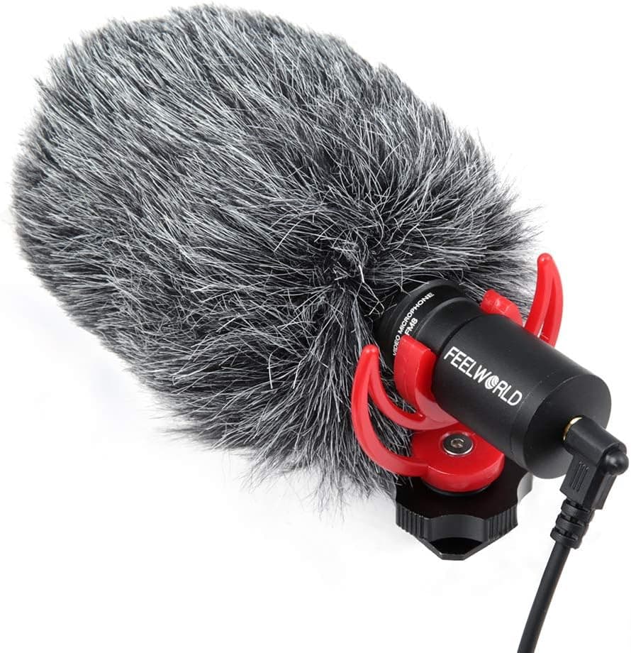 FEELWORLD FM8 Universal Compact Shotgun Video Microphone with Shock Mount, Wind Shield and 3.5mm Conversion Cable for Audio Recording Smartphones DSLR Camera Filmmaking Vlogging Music Live Streaming