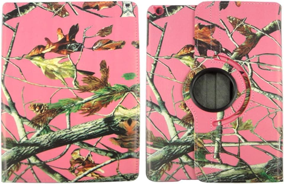 For New Apple Ipad Air 5 5th Gen Generation Dark Pink Camouflage Woods Design Autumn Camo Tree with 360 Degrees Rotating Stand Pu Leather Case Cover (Only for Ipad Air)