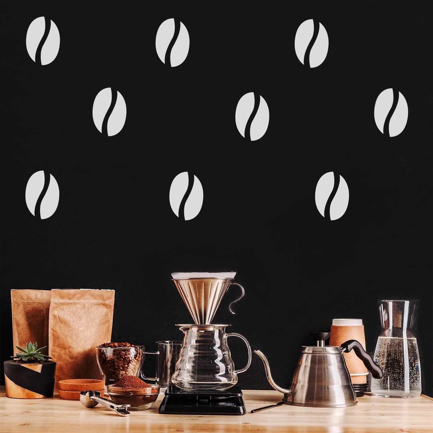 Set of 25 Vinyl Wall Art Decal - Coffee Bean Pattern - 4" x 5" Each - Minimal Cafe Stickers Coffee Beans Icons Design for Home Office kitchenette Kitchen Dining Room Store Decor (White)