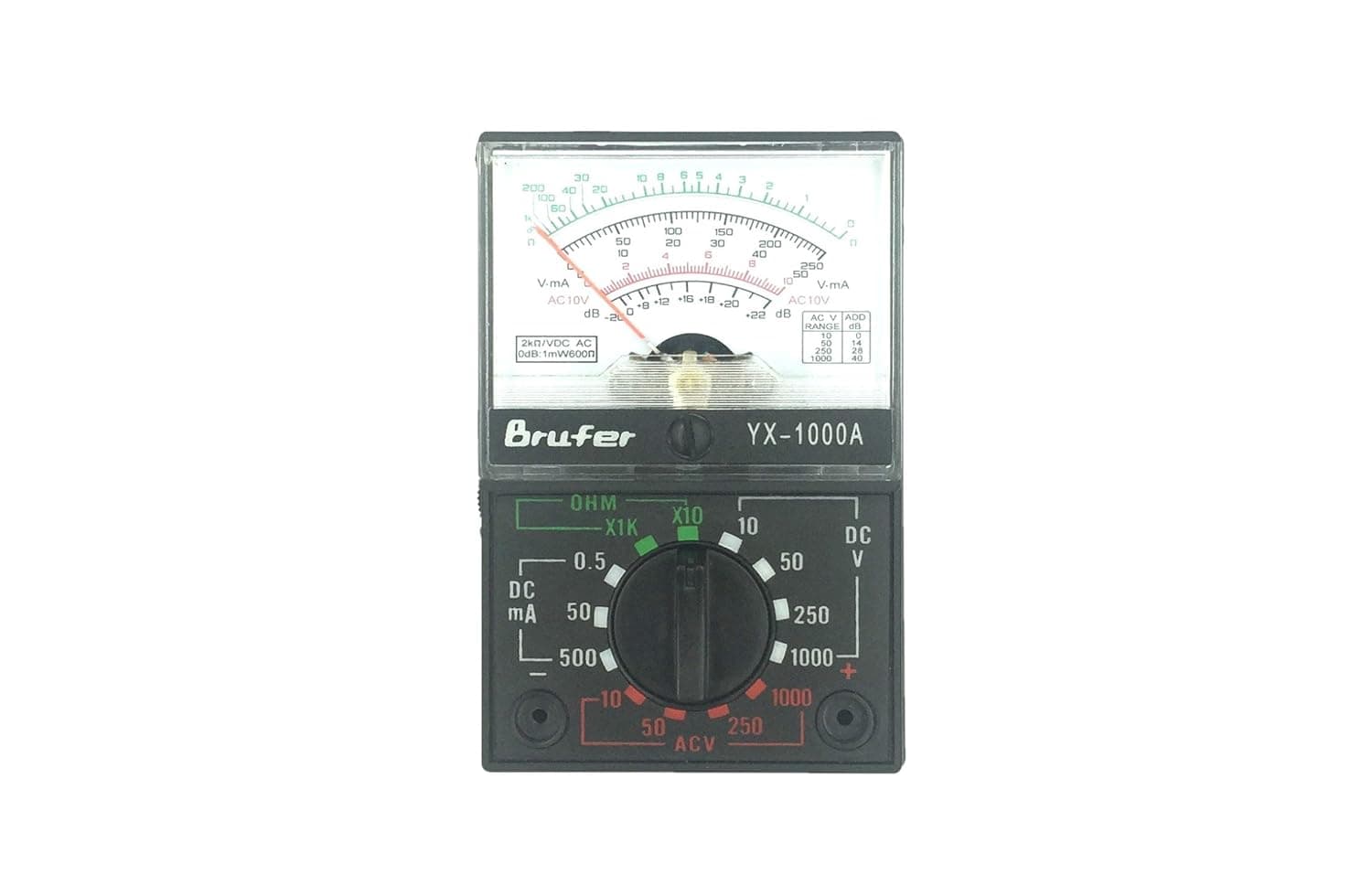 BRUFER YX1000A Pocket-Size Mini Analog Multimeter with 4 Functions and 13 Ranges