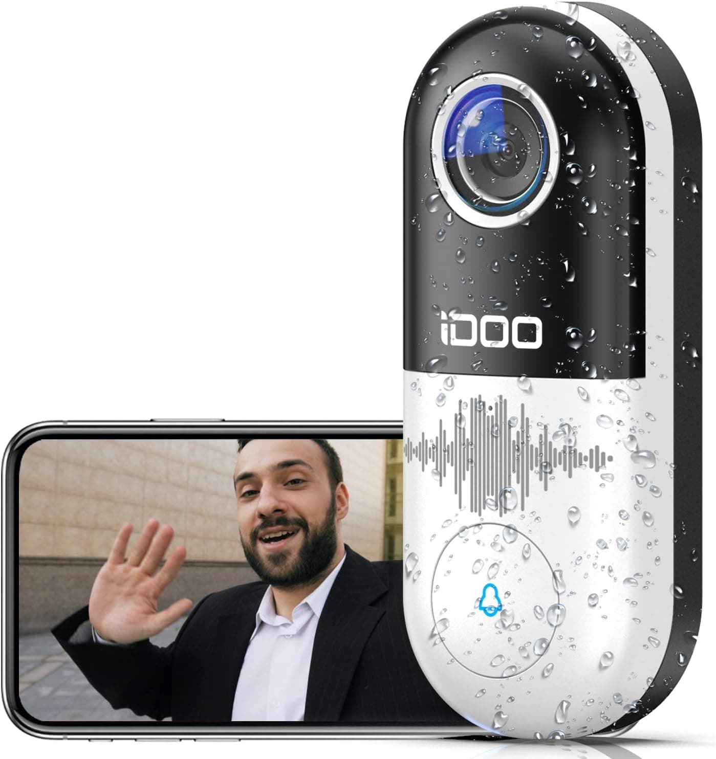 iDOO Video Doorbell WiFi,128GB 1080p HD Home Security Front Door Bell Camera Chime,2-Way Audio,Motion Detector,Easy Installation,Night Vision, Requires Existing Doorbell Wires,Smart APP iOS/Android
