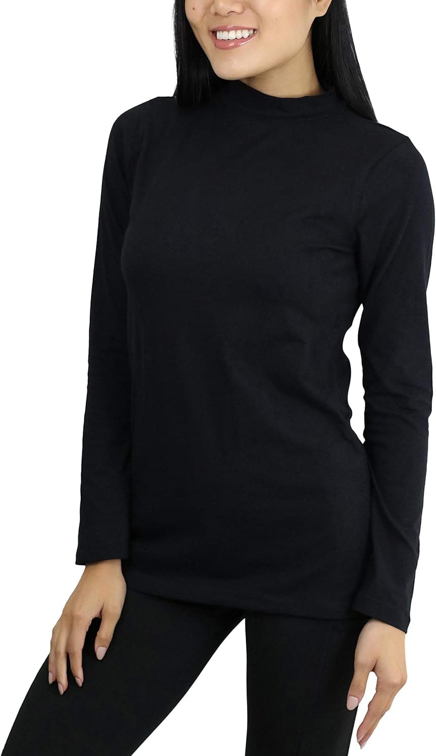 ToBeInStyle Women's Basic Long Sleeve Lightweight Mock Neck Classic Top