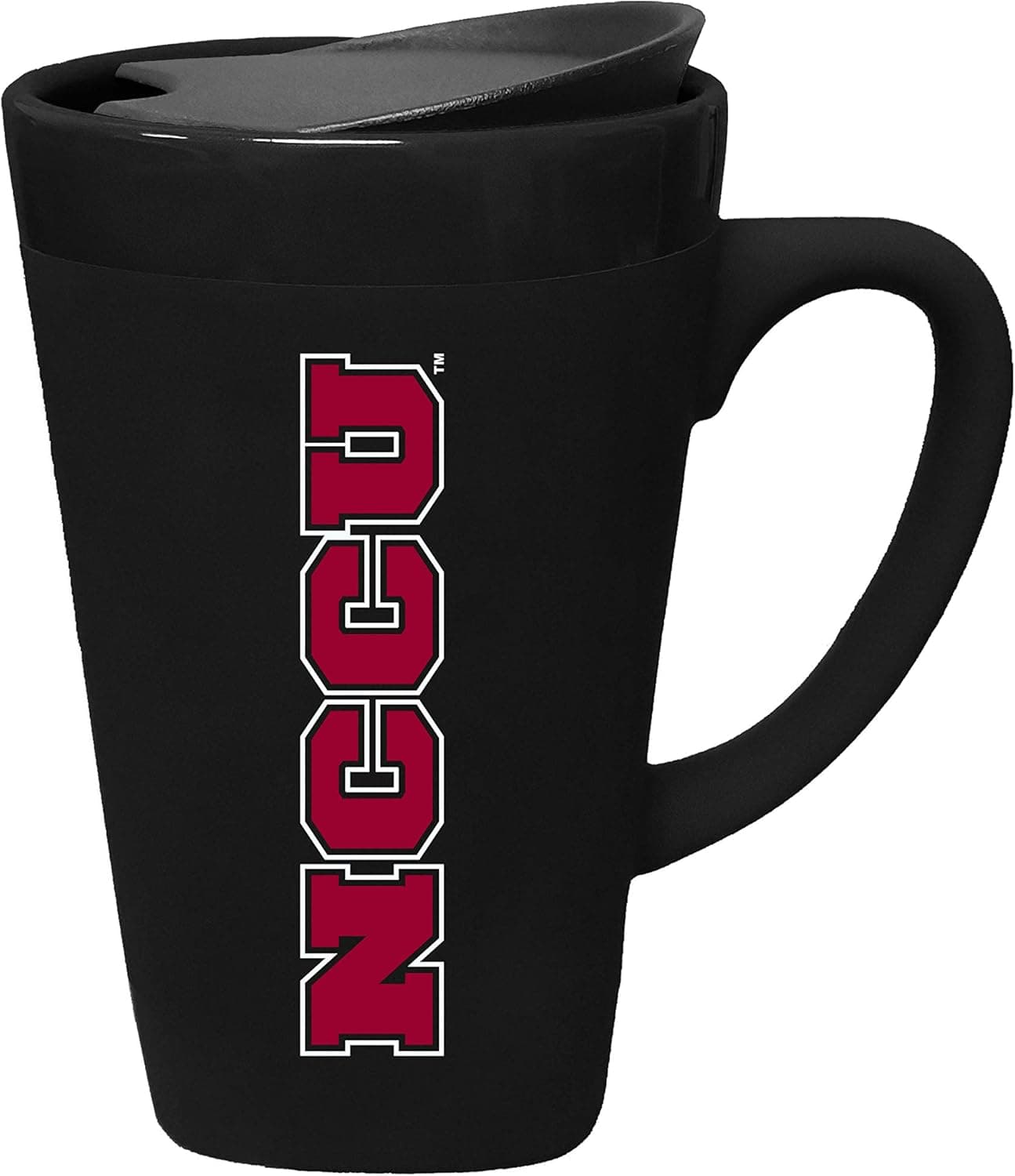 The Fanatic Group North Carolina Central University Ceramic Mug with Swivel Lid, Design 2 - Black