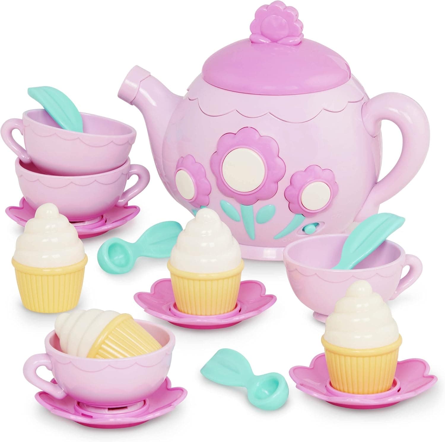 Play Circle by Battat – Pink La Dida Musical Tea Party Set – Teapot with Songs & Sounds, Cupcakes, Baby Spoons, and Cups – Pretend Play Toy Kitchen Accessories for Kids Ages 3 and Up (17 Pieces), Multicolor