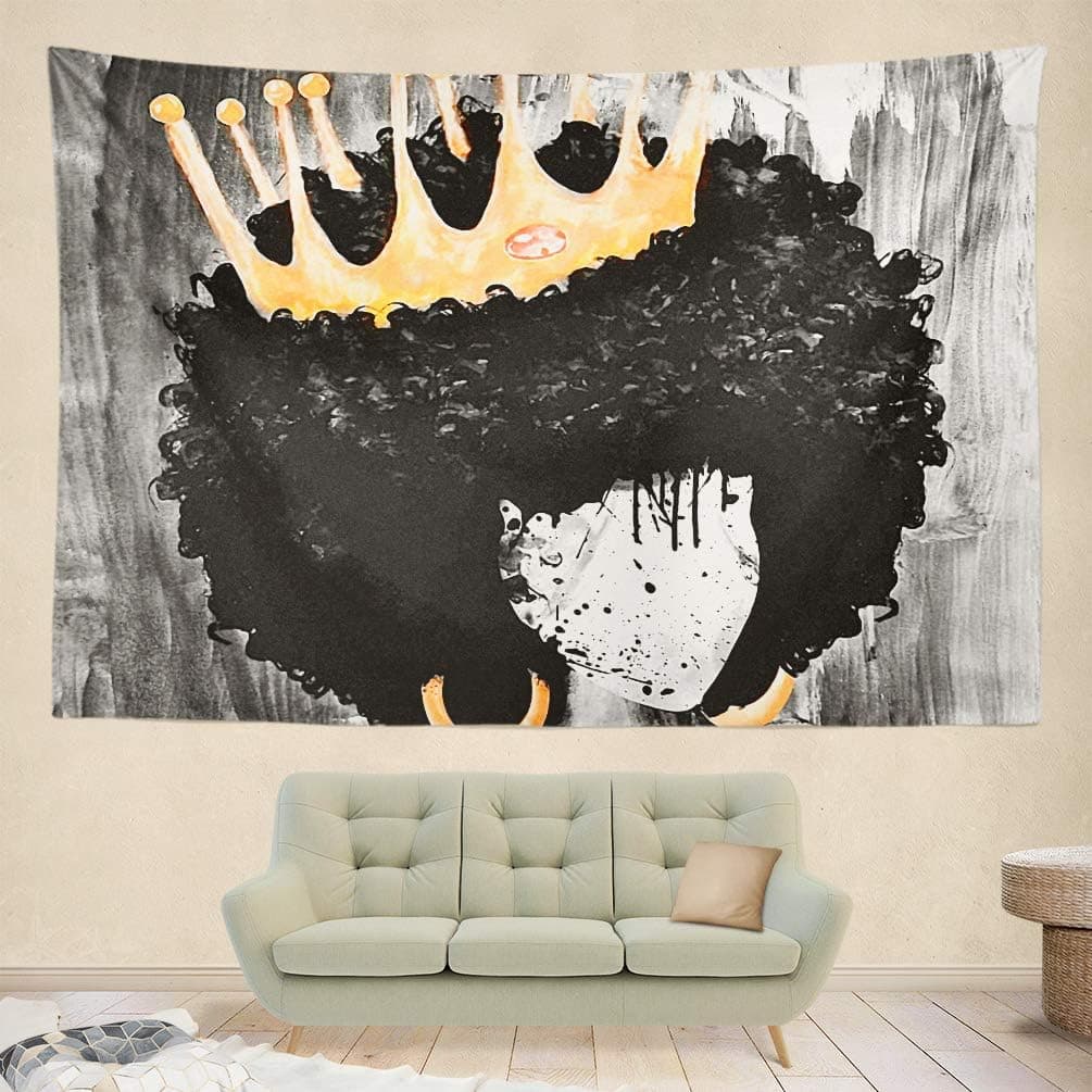PocaBlife Black Hair Yellow Light Girl Tapestry,Hip-hop Style Girl Painting,Living Room Bedroom Wall Custom Decorated Tapestry 51H x 59W