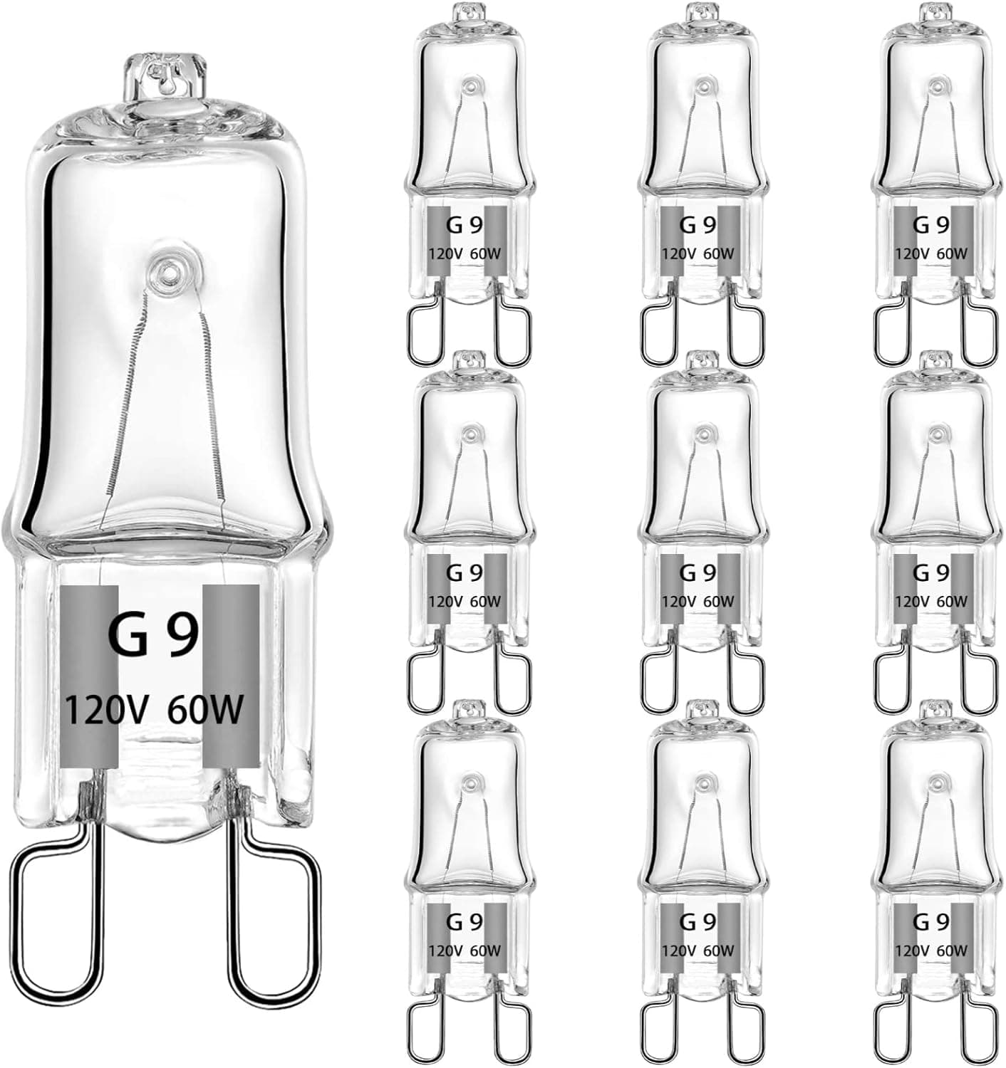 10 Pack G9 Halogen Light Bulbs 60 Watt JCD Type G9 Bi-Pin Double Loop Base 120 Volt Light Bulbs Dimmable Apply to Crystal Chandelier, Flush Mount Ceiling Light