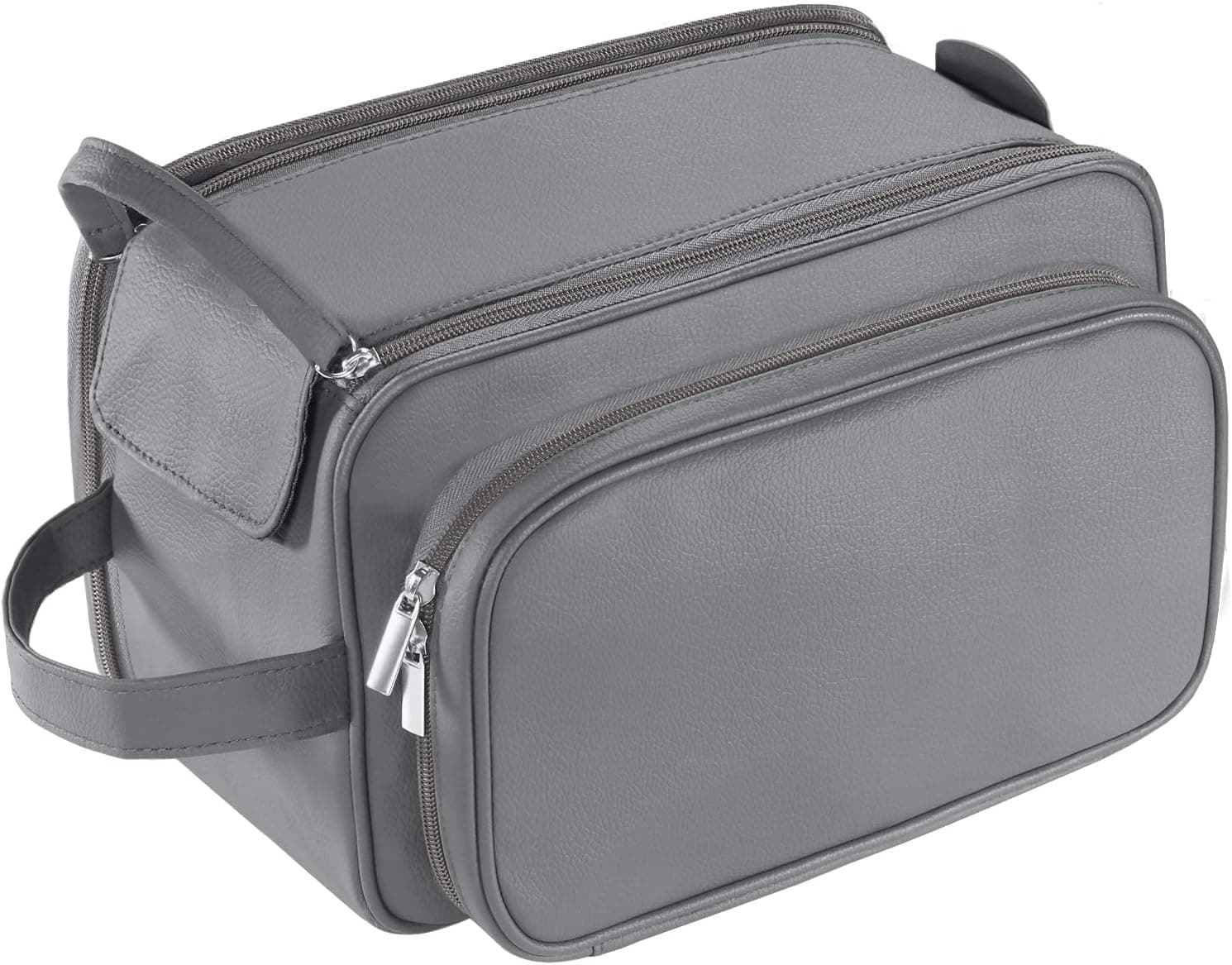 Buruis Extra Large Toiletry Bag, PU Leather Travel Toiletry Organizer, Dopp Kit Water-resistant Shaving Hygiene Bag for Toiletries Accessories Makeup Cosmetic Bags (Gray, XL)