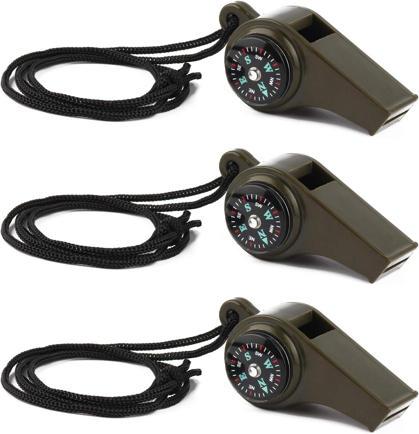 Ruifengsheng 3 Pack Emergency Survival Whistle, 3-in-1 Emergency Whistles with Compass and Thermometer, Loud Safety Whistle with Lanyard for Outdoor Hiking, Camping, Boating, Hunting, Fishing
