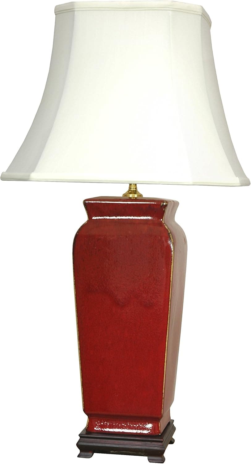 Oriental Furniture 25" Oxblood Vase Porcelain Lamp