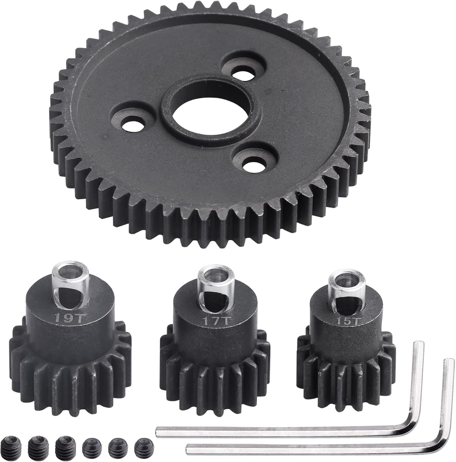 CrazyHobby RC Metal Steel 54T 32P Spur Gear with 15T/17T/19T Pinions Gear Set Replace 3956 for Traxxas Slash 4x4 4WD/2WD/VXL Rustler 4X4 VXL Rally/Stampede 4x4 VXL/Summit/E-REVO/T-Maxx